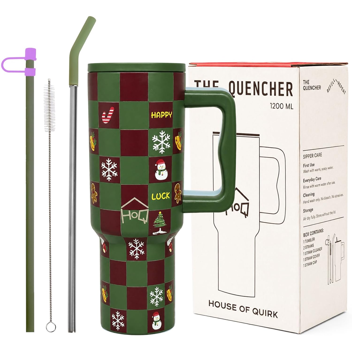 Christmas Edition 1200ml Tumbler with Handle & Straws