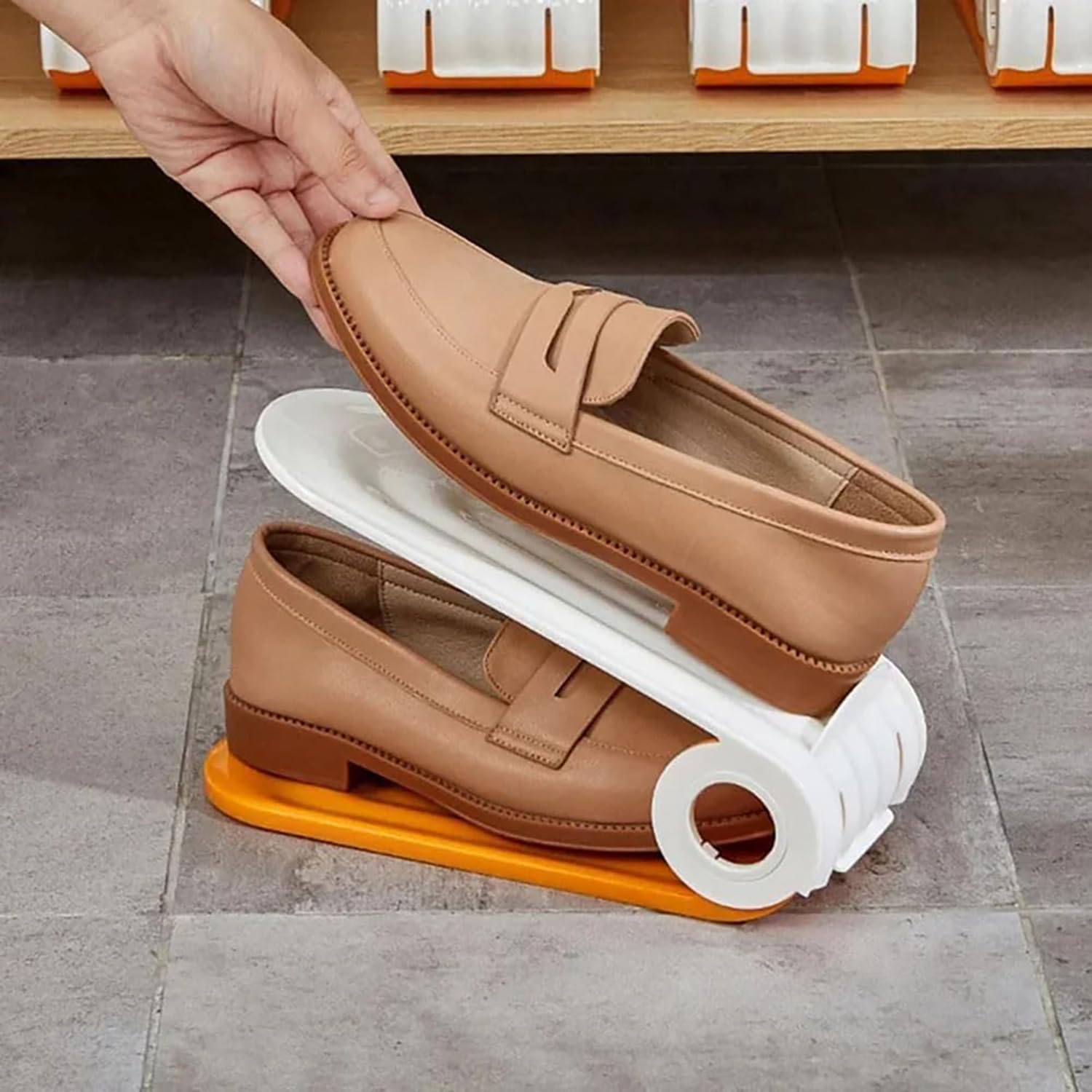Shoe Slots Organizer Double Deck Shoe Holder- Orange