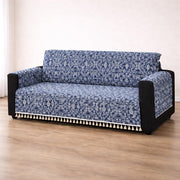 IKATRA Series Quilted Printed Sofa Cover for Indian Sofa Set with Side Pocket (Blue Bohemian)