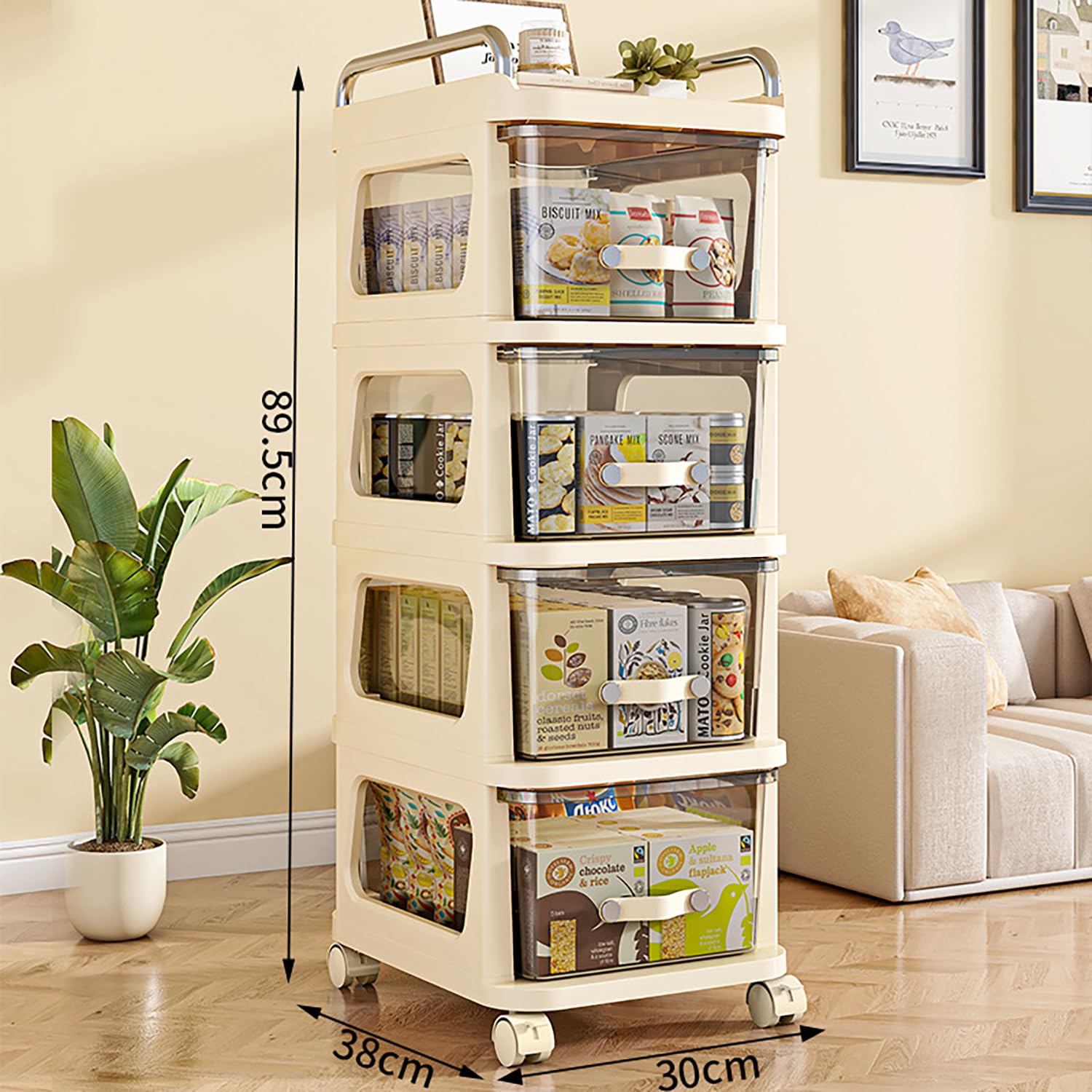 Slim Drawer Rolling Storage Cabinet – Plastic Organizer (Cream)