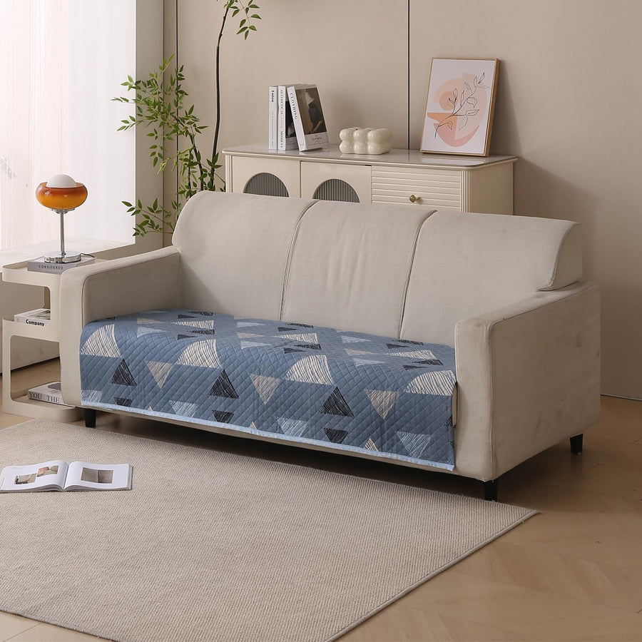 Reversible Printed Quilted Sofa Cover Mats for 1/2/3/4 Seater Sofa Cover- Blue Stone