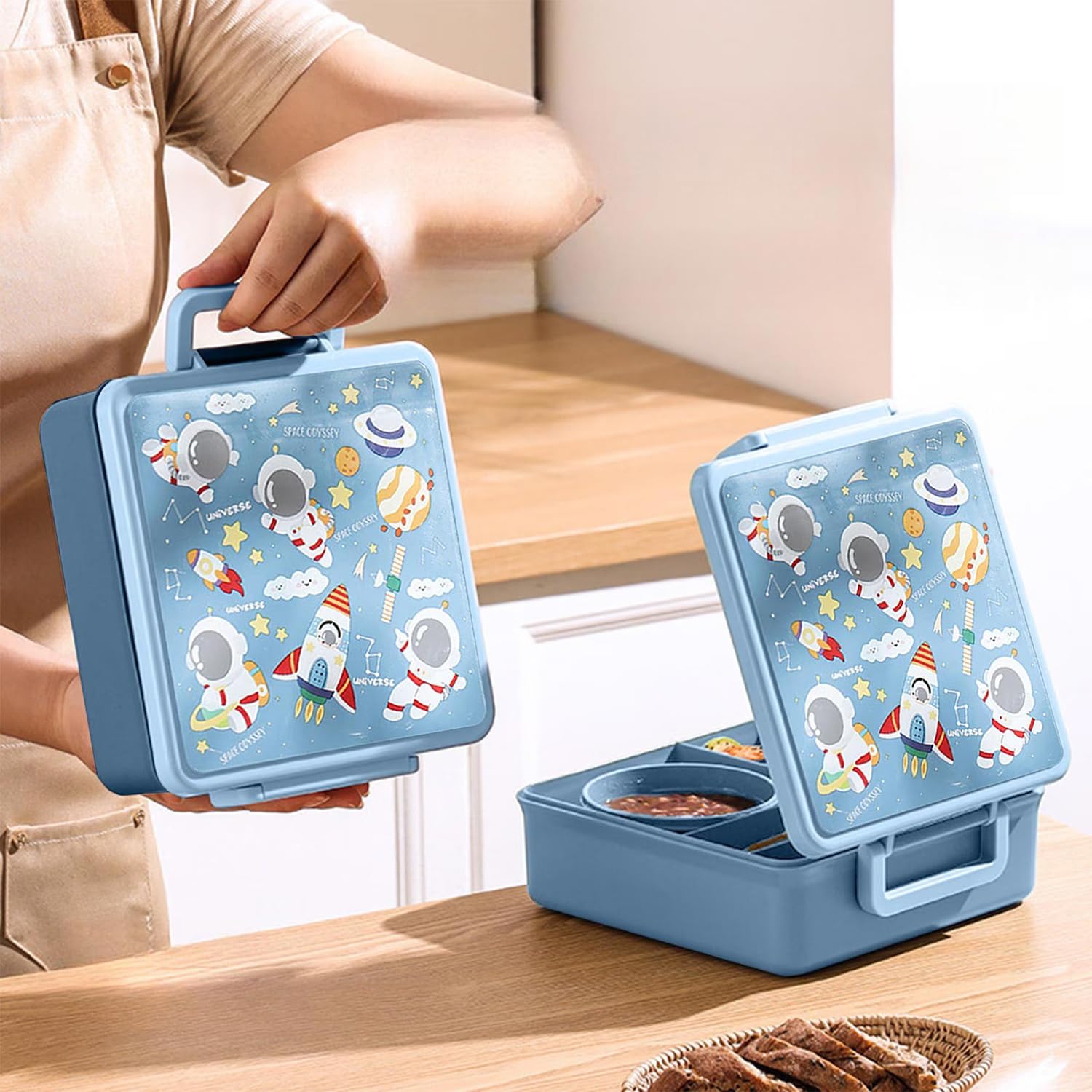 Dinosaur Print Bento Lunch Box, 1800ml with 300ml Removable Bowl