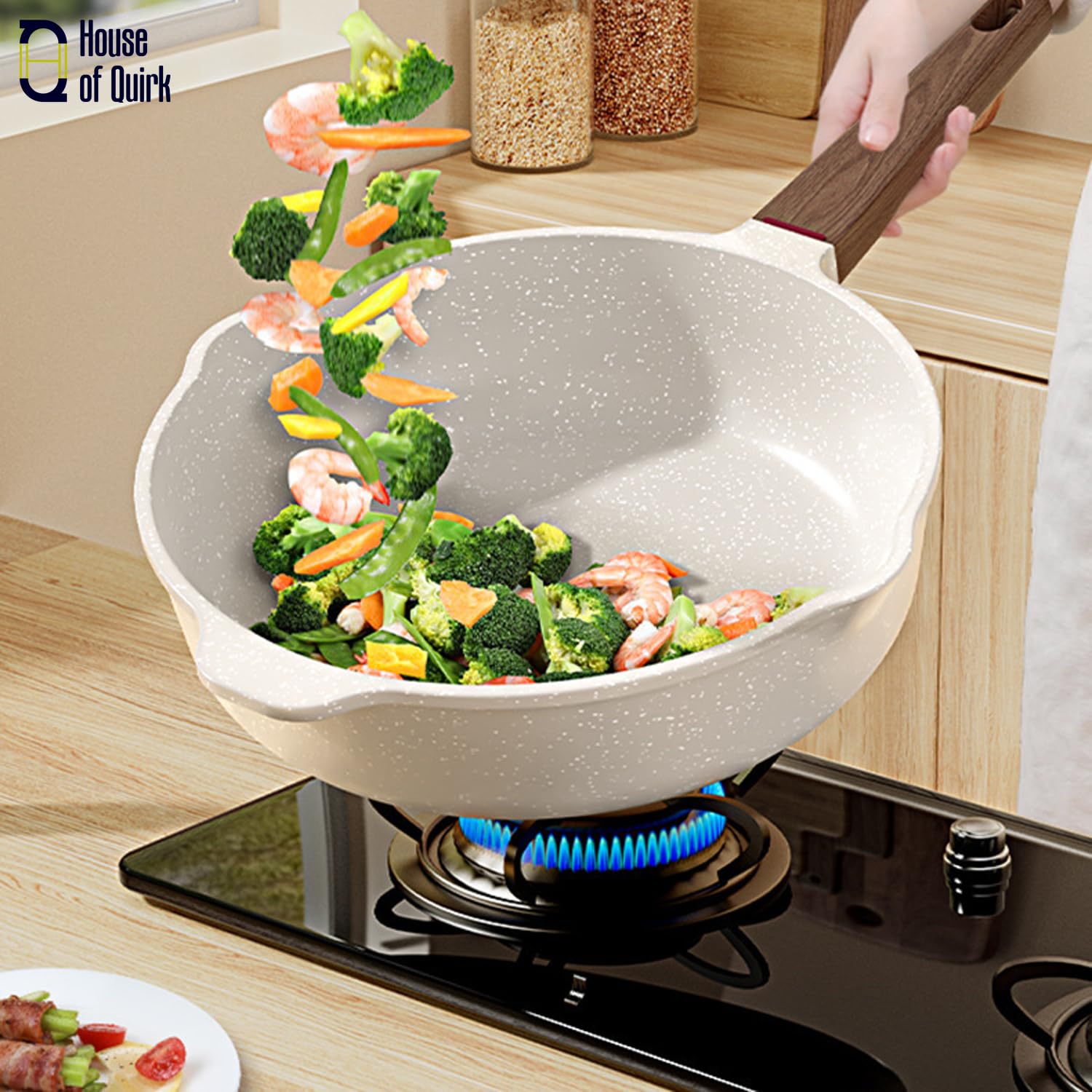 28cm Non-Stick Maifan Frying Pan 6-Layer Nonstick Coating (Granite Beige)