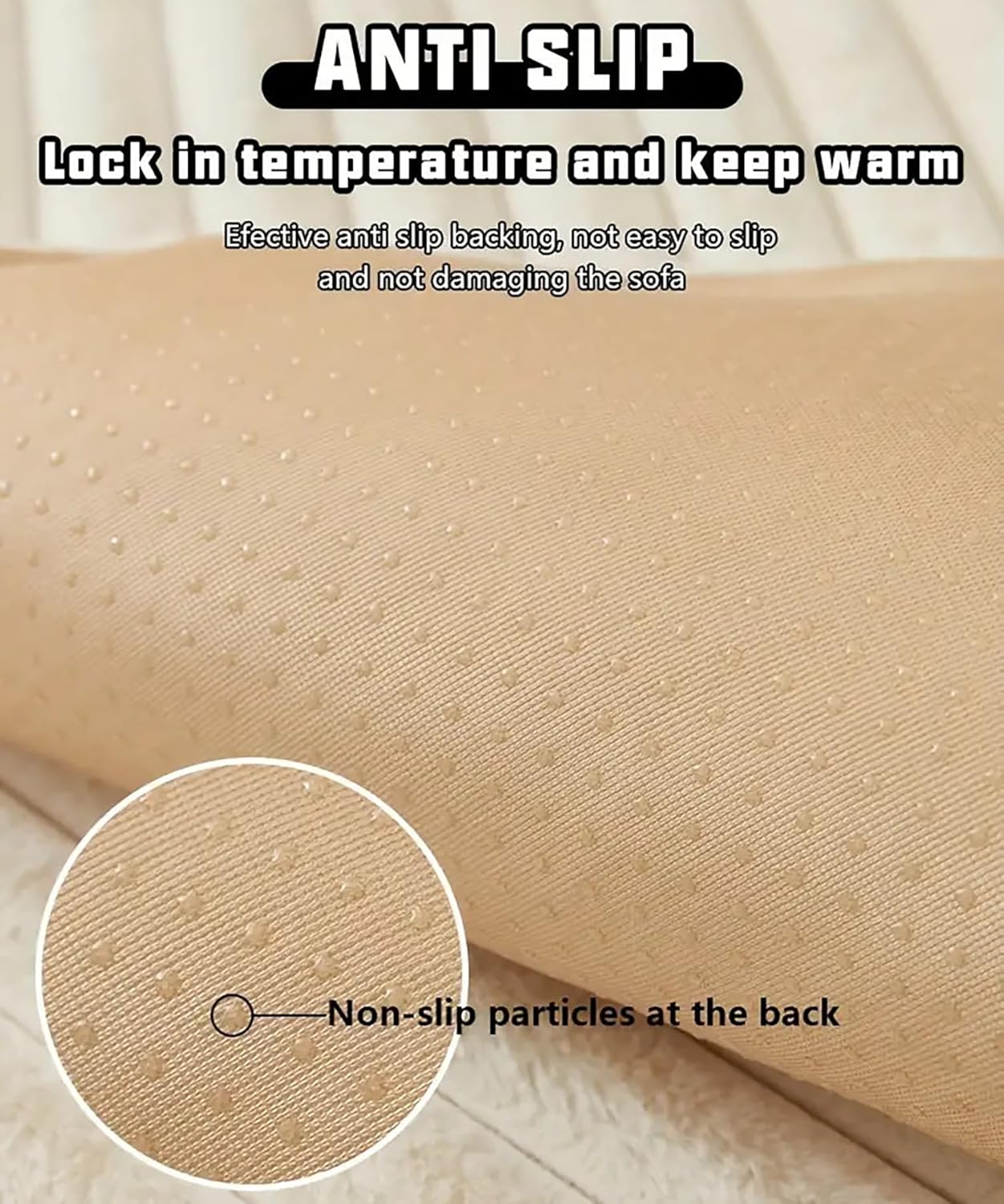 3D Striped Rabbit Plush Soft Sofa Mat Anti-Slip Fuzzy Plush- Cream