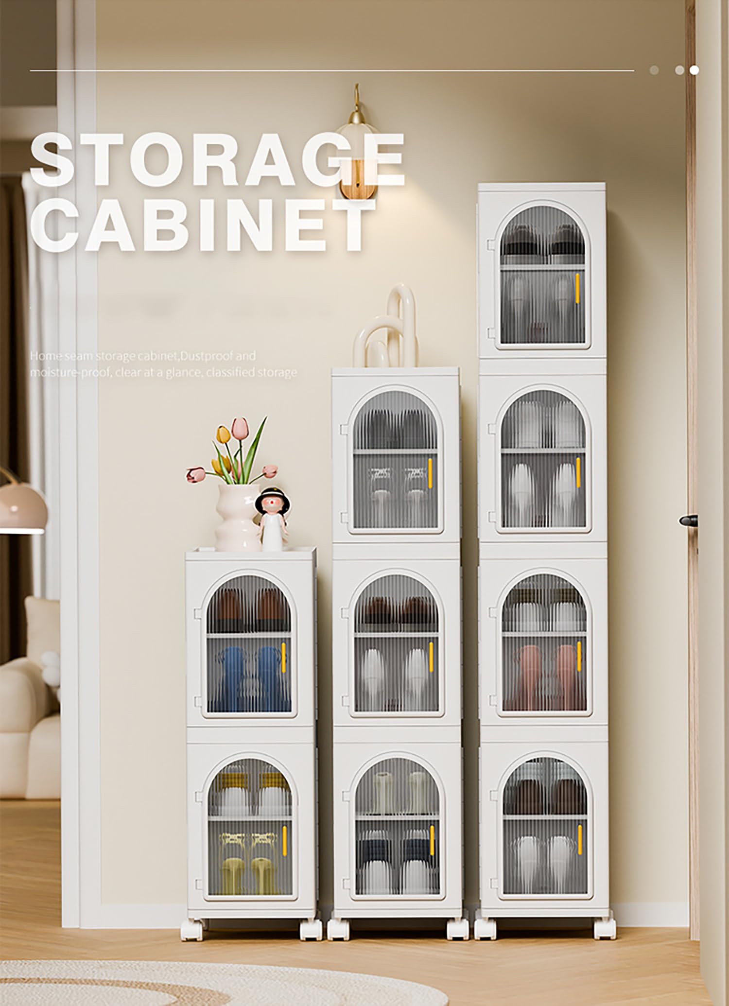 3-Layer Slim Bathroom & Kitchen Storage Cabinet with Transparent Drawers and Wheels – White