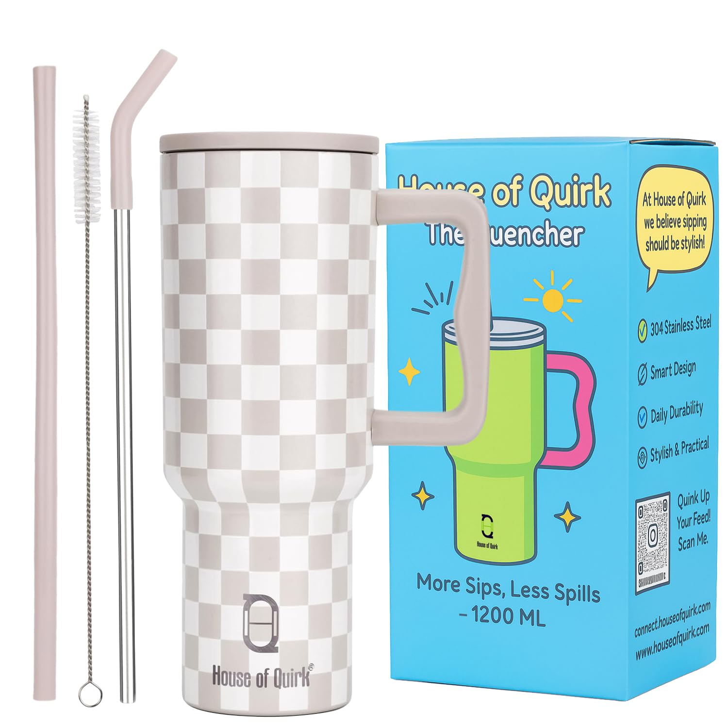 Stainless Steel Vacuum Insulated Tumbler with Straw and Lid & Handle - (1200 ML)