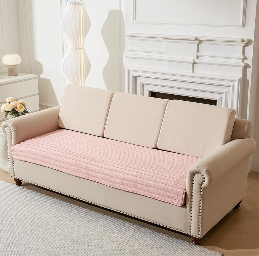 3D Striped Rabbit Plush Soft Sofa Mat Anti-Slip Fuzzy Plush- Pink