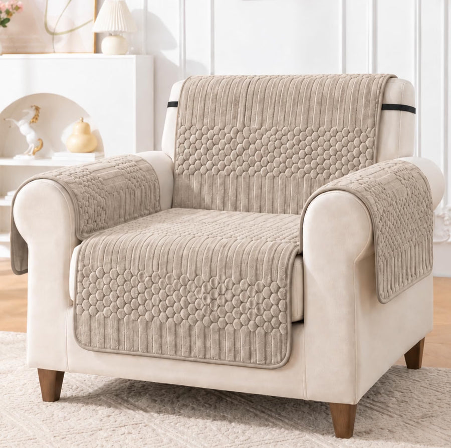 Ridge Plush Sofa Cover Floral Design - Almond