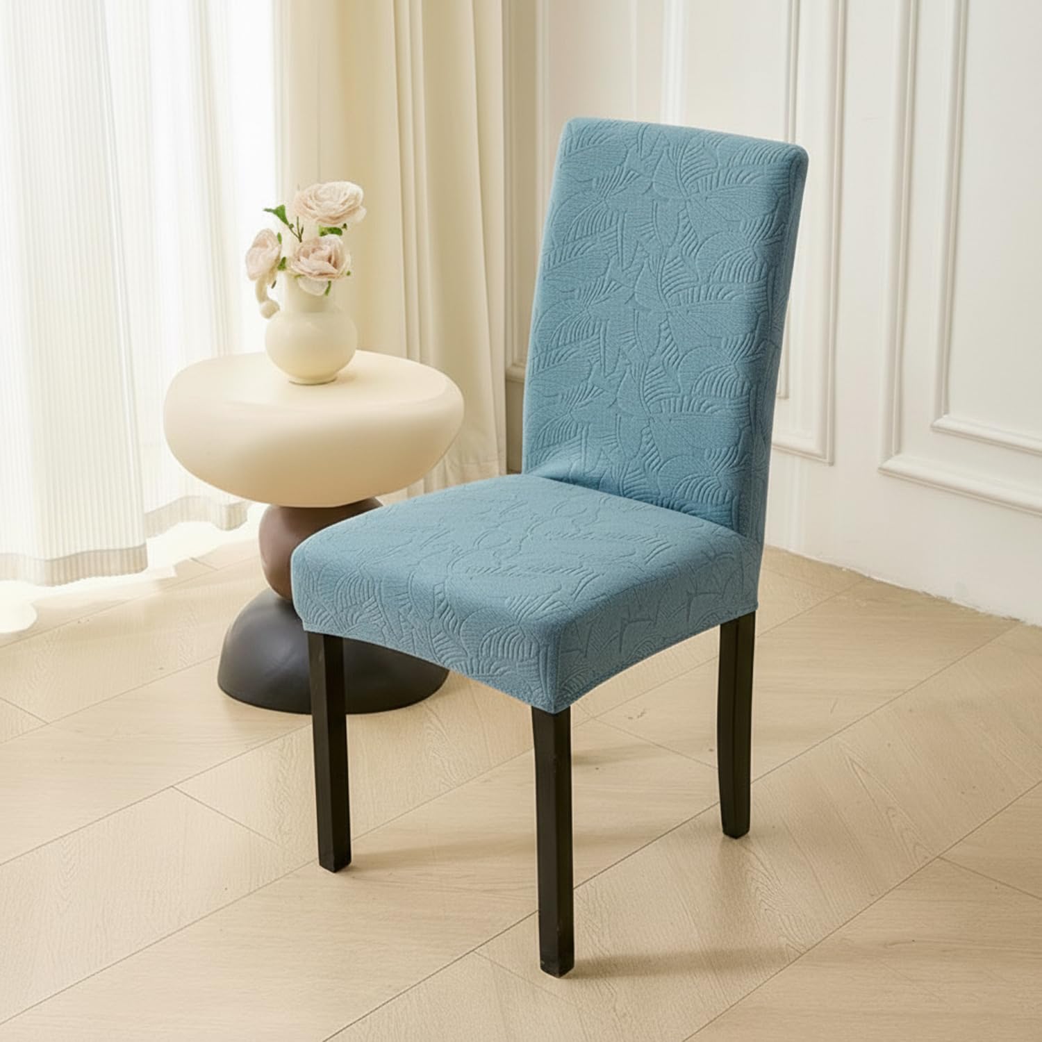 Stretchable Jacquard Dining Chair Cover – Universal Fit, 220 GSM-Light Blue