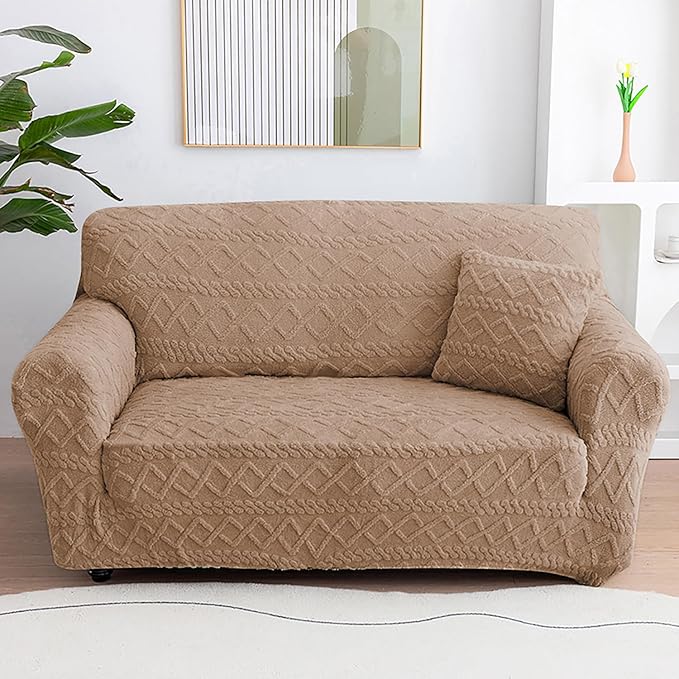 Universal Thick 280 GSM Jacquard Sofa Cover (Tan)