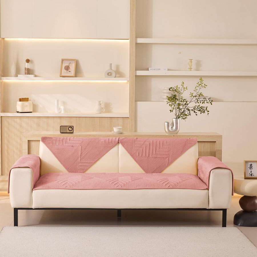 Sofa Covers Mat Velvet Herringbone Chenille Fabric (Pink)