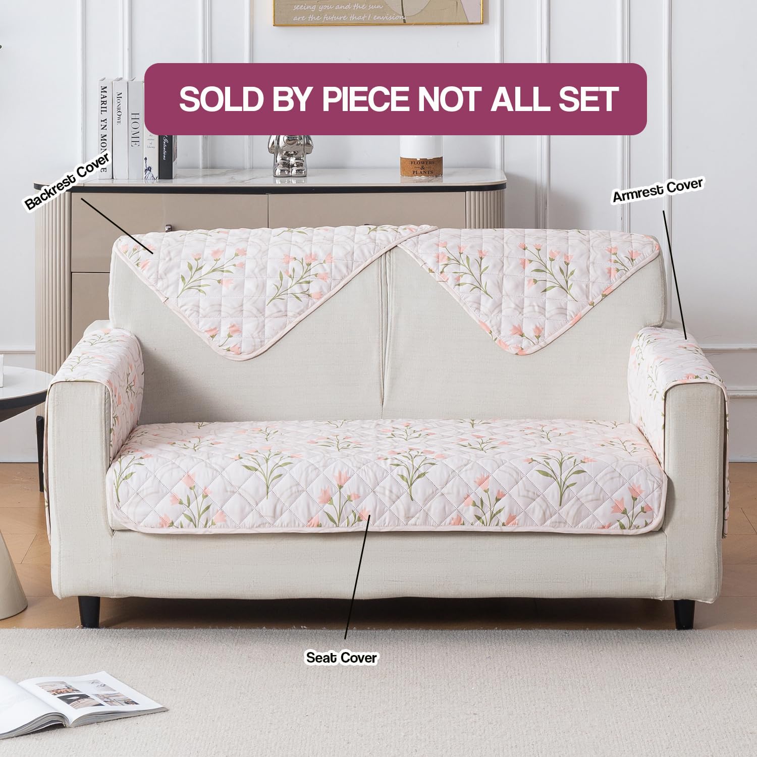 Printed Quilted Sofa Cover for 1/2/3/4 Seater Anti-Slip- Gulbahar