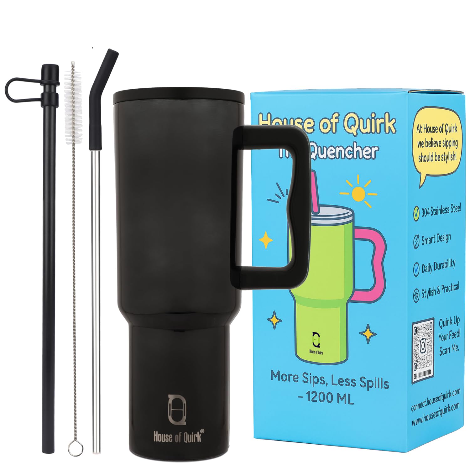 Stainless Steel Vacuum Insulated Tumbler with Straw and Lid & Handle - (1200 ML)