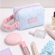 Korean Quilted Makeup Bag for Women, Heart Pattern Cosmetic Pouch