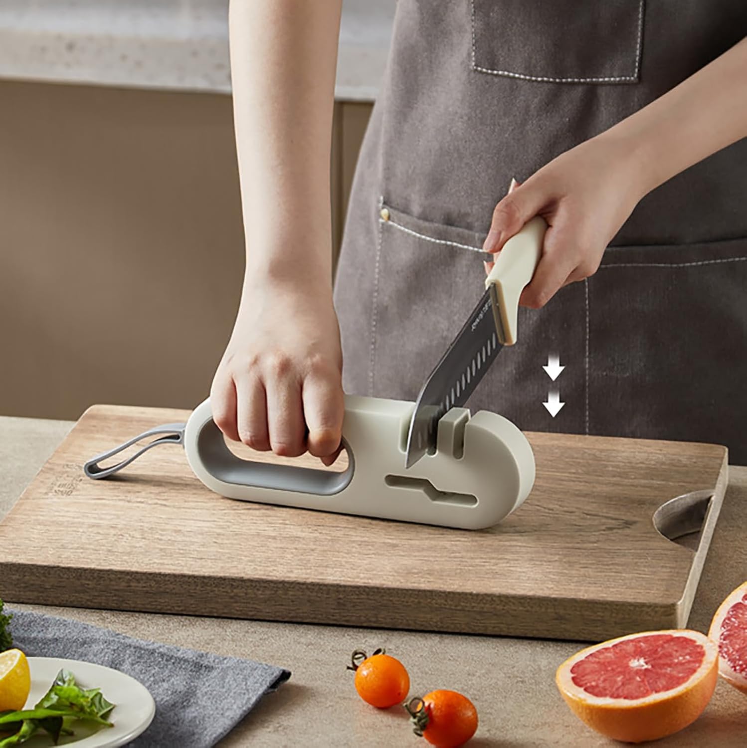 4-in-1 Knife & Scissors Sharpener | Manual Handheld Kitchen Sharpening Tool (White)