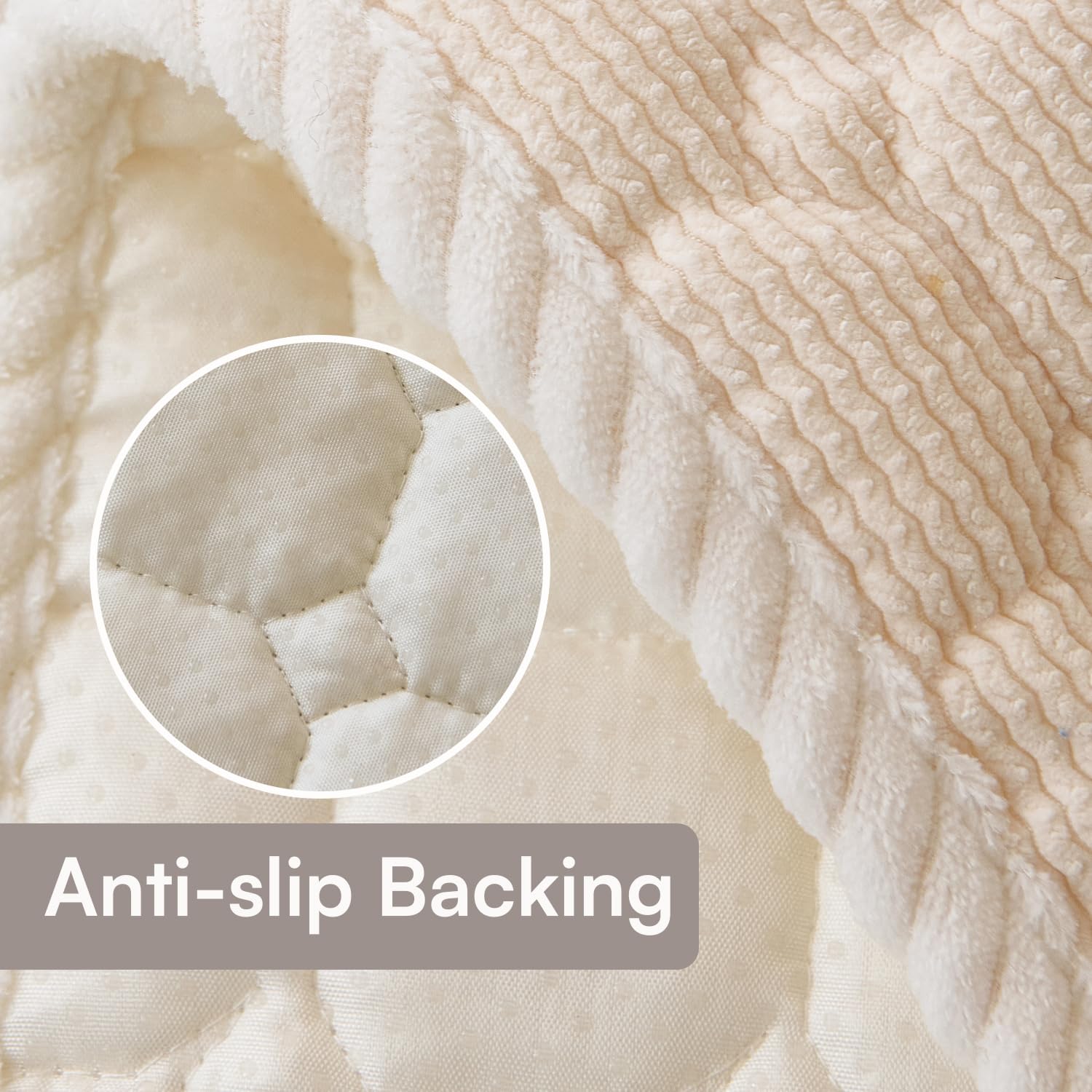 Waffle Quilt Corduroy Chenille Sofa Cover – Quilted, Non-Slip, Washable & Durable Protector (Grey)
