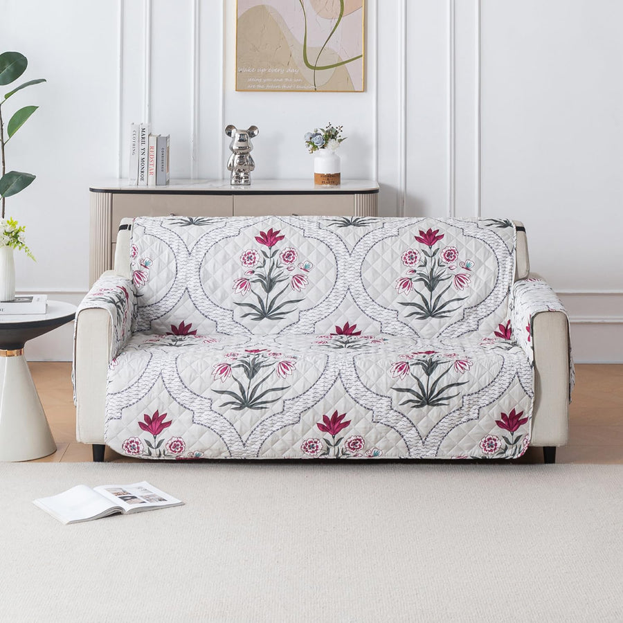 Mughal Series Anti-Slip Sofa Cover Mat with Pocket – Polyester Couch Protector(Mughal Buta)