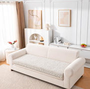 Rabbit Plush Sofa Mat Floral Design - Almond