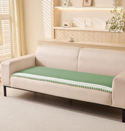 Chenille Fabric with Ball Tassels Sofa Cover Set – 3 Pcs Set (2pc Armrest Covers 50x70cm + 1pc Seat Cover) Green