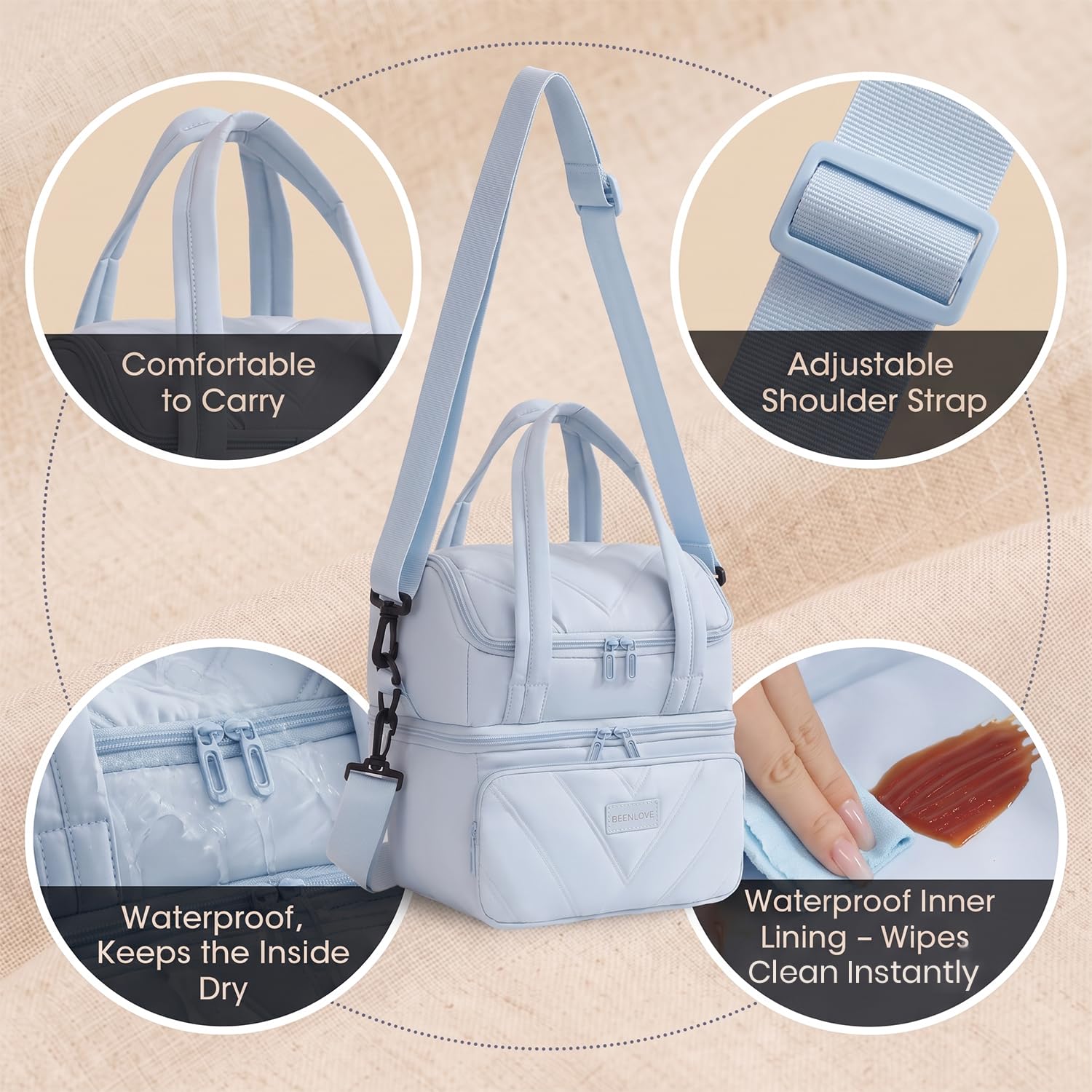 14L Double Decker Insulated Lunch Bag with Cup Holder