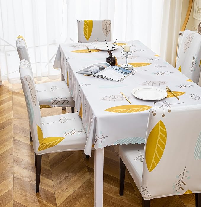 Dining Table Cover Chair Covers (Yellow Autumn, 1 Table Cover + 6 Chair Cover)