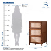 Wooden Cane Storage Cabinet with Rattan Doors - Brown