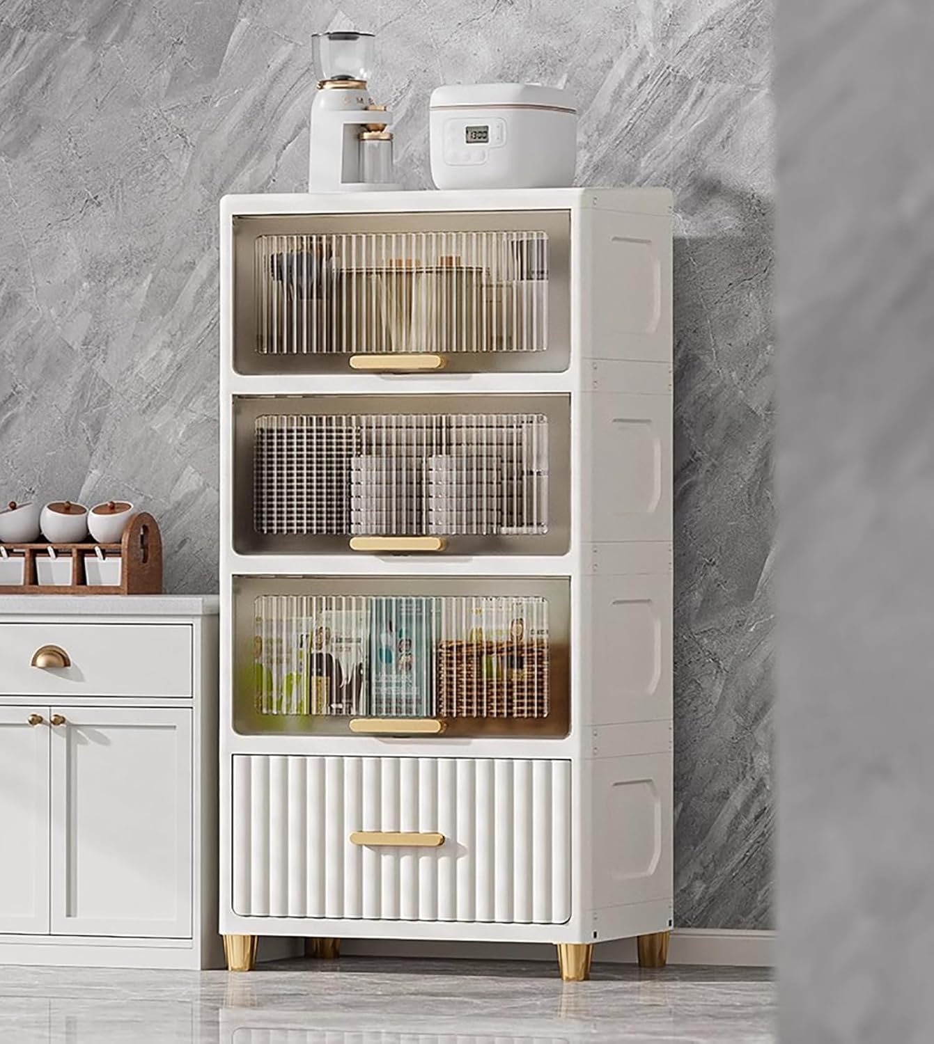 Bathroom Storage Cabinet – Freestanding Organizer with Drawers & Shelf (White,4 Layer 50CM)