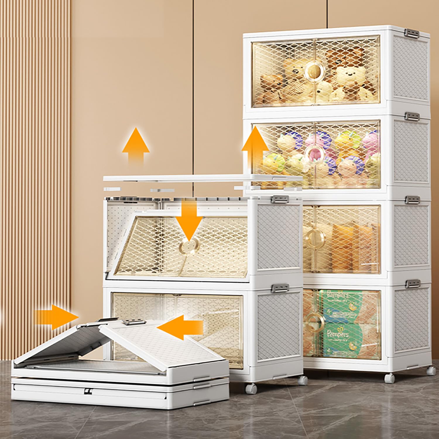 Plastic Storage Bins for Closet Organizers with Open Front Door (White)