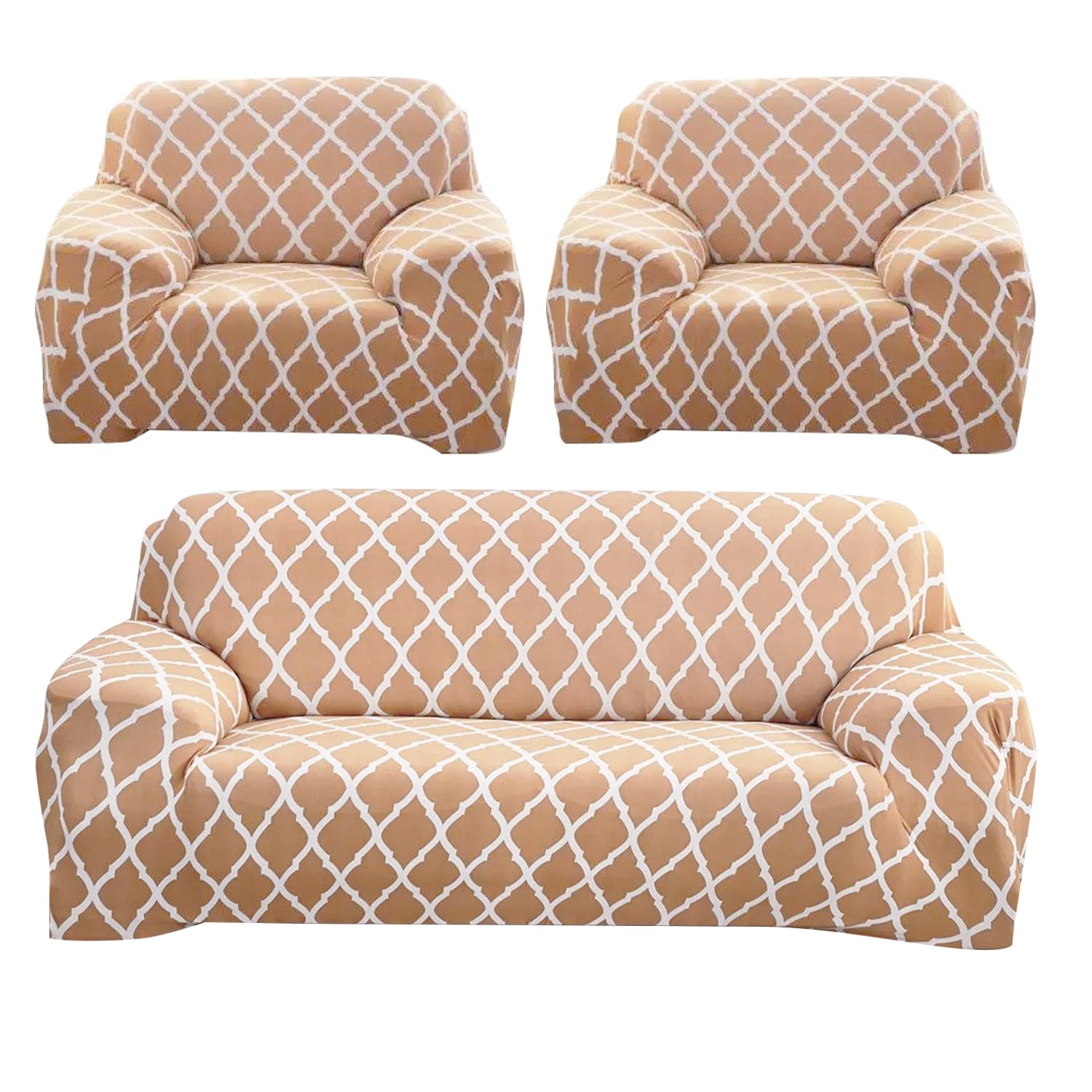 Universal 3 Piece Sofa Covers (3+1+1 Seater,  Beige Diamond)