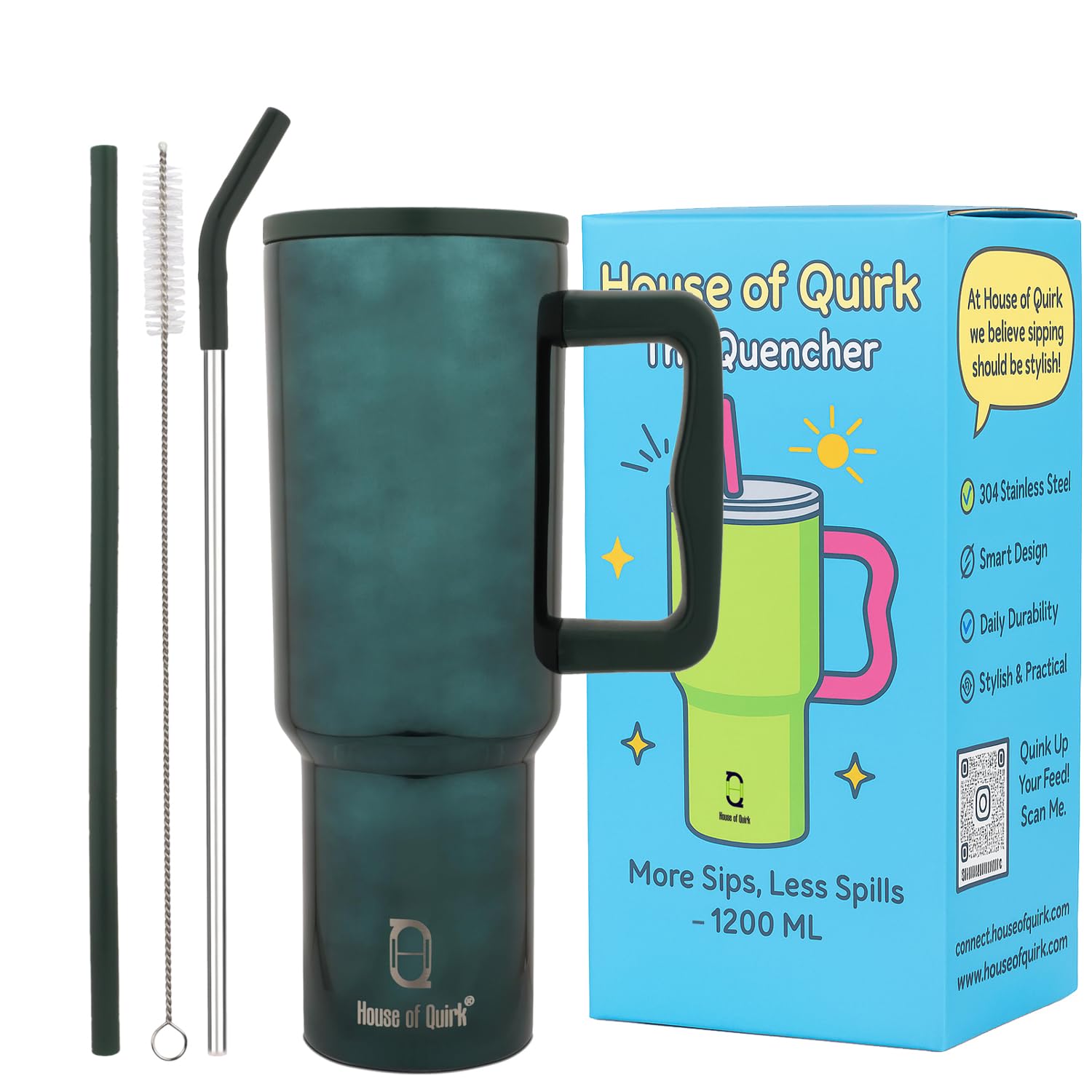 Stainless Steel Vacuum Insulated Tumbler with Straw and Lid & Handle - (1200 ML)