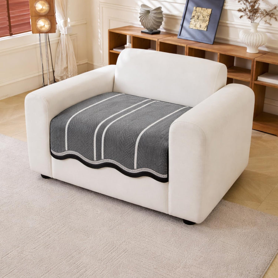 Loom Stripe Series Chenille Couch Cover Curved Edge Quilted Non-Slip Sofa Cover (Grey)