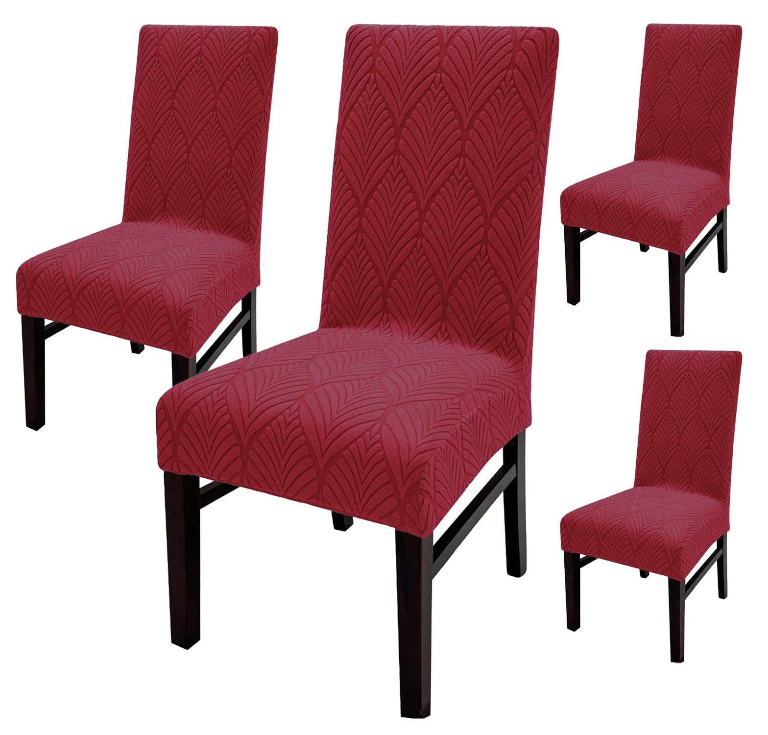 Elastic Jacquard Leaf Texture Chair Cover (Wine)