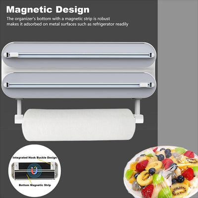 Magnetic Plastic Wrap Dispenser with Cutter - Grey