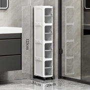 Narrow Bathroom & Kitchen Storage Cabinet with Transparent Drawers and Wheels – White