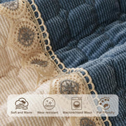 Waffle Quilt Corduroy Chenille Sofa Cover – Quilted, Non-Slip, Washable & Durable Protector (Blue)