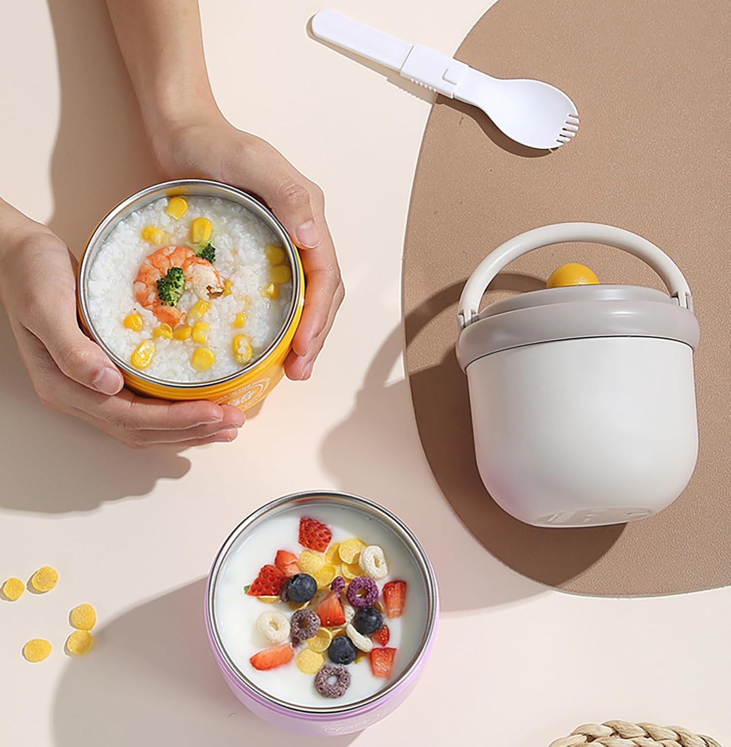 304 Stainless Steel Breakfast Cup with Lid & Spoon