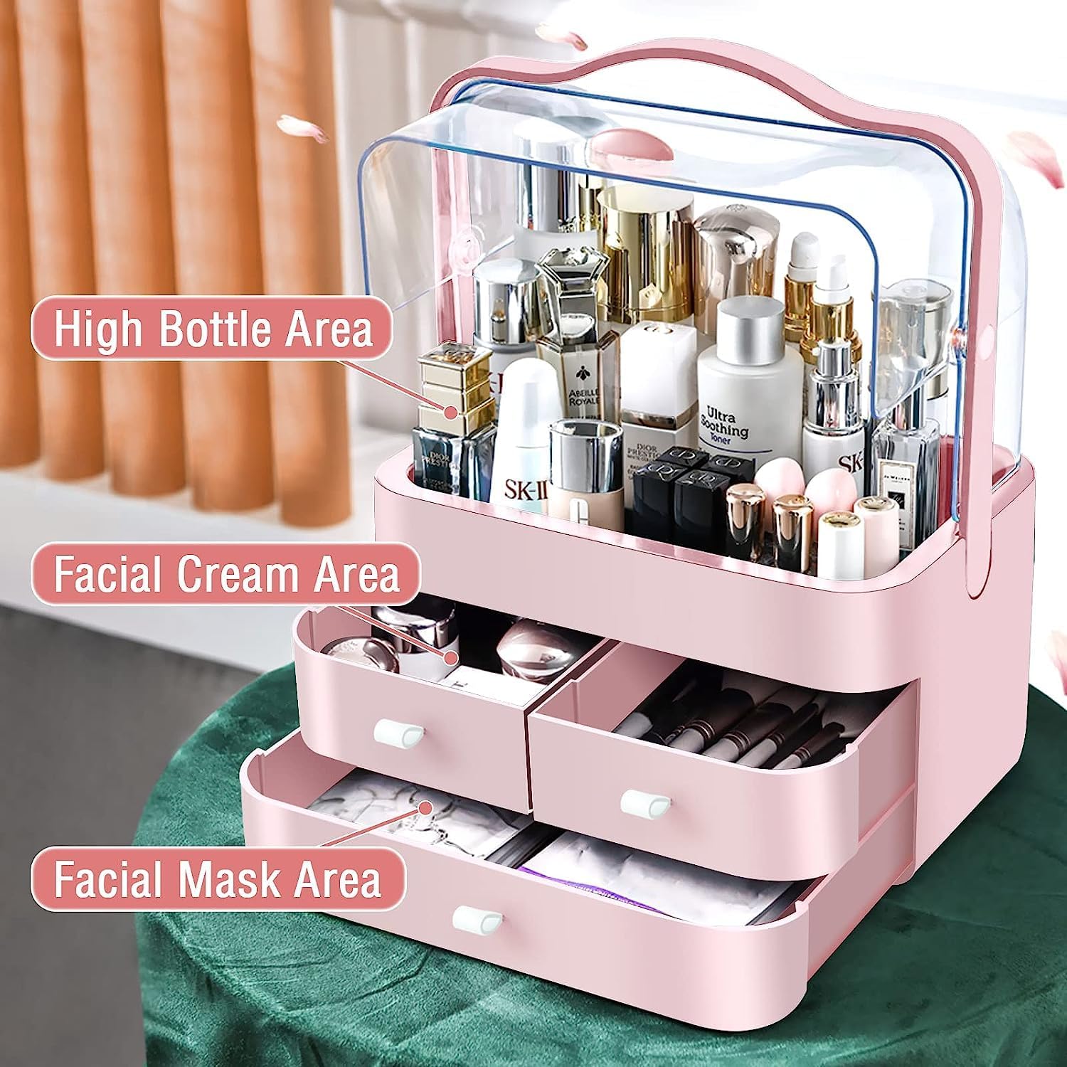 Luxury Cosmetic Storage Box & 620ML Stainless Steel Insulated Travel Mug Set