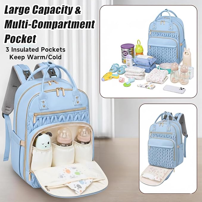 Diaper Bag Backpack for Baby – Waterproof Travel Baby Bag with Changing Pad