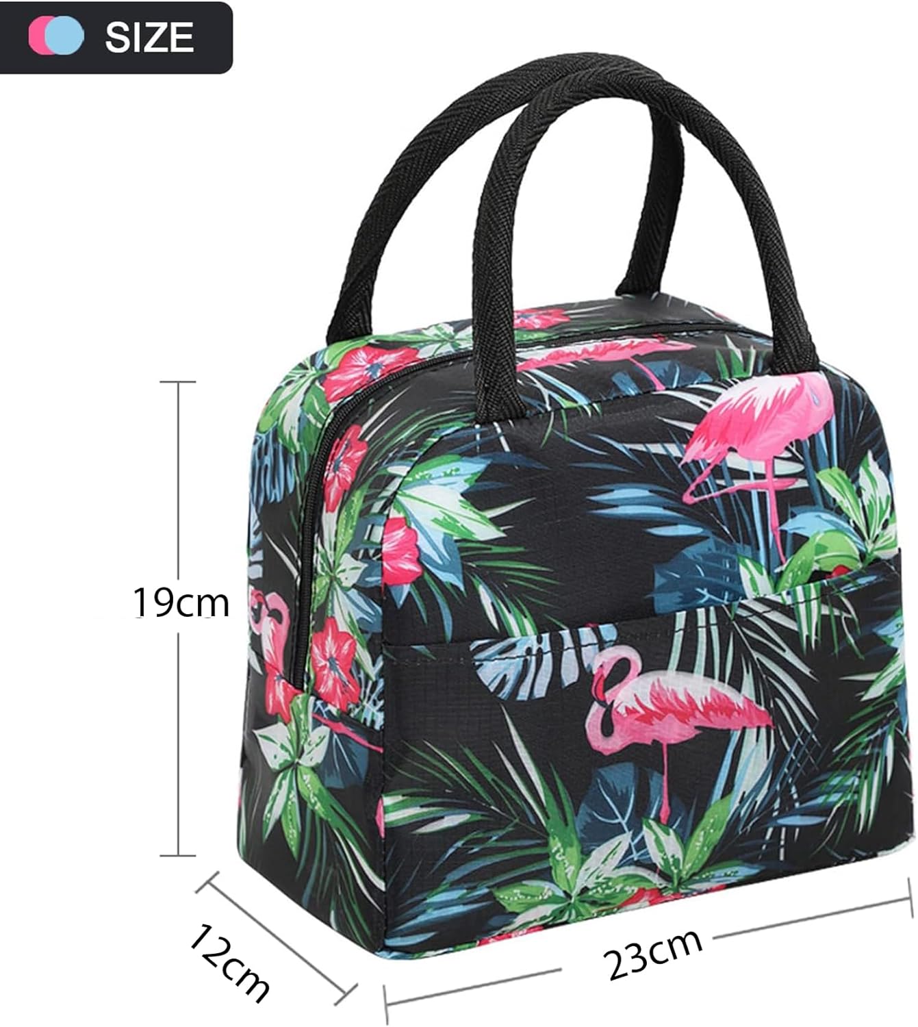 Insulated Lunch Bag (Black Flamingo)