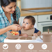 9 Pcs Silicone Baby Feeding Set | Car Divided Plate & Bowl, Spoons, Forks & Bib