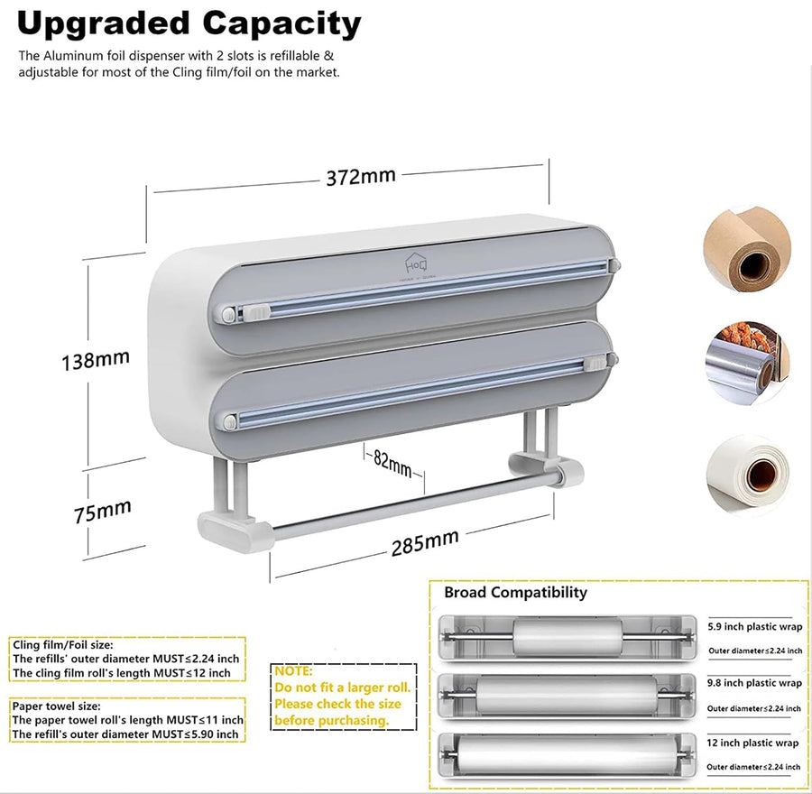 3-in-1 Magnetic Wrap Dispenser & Cutter Towel Organizer