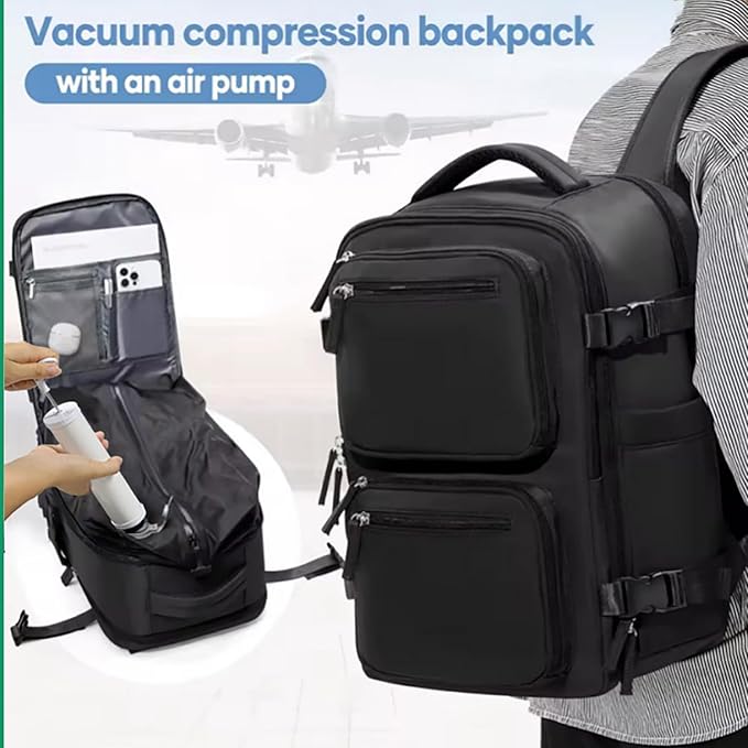 Backpack Man Travel Vacuum Compression With Pump Waterproof & Expandable (15.6", Black)