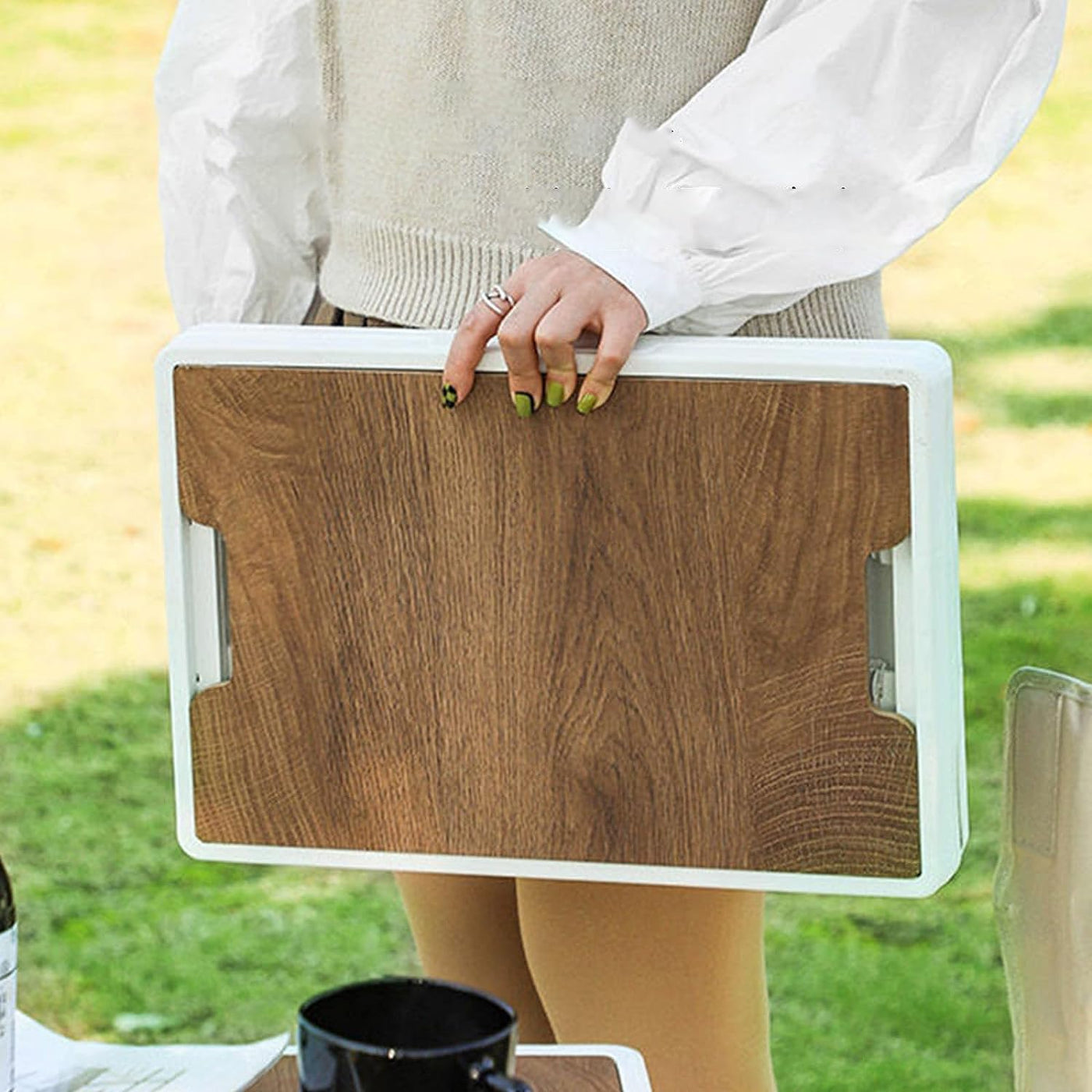 Folding Storage Bins with Wood Lid Storage Container - (30Litre, White)