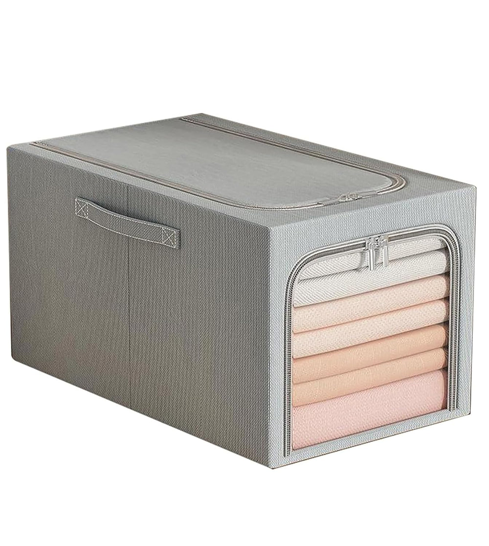 Clothes Storage Bins Quilts Storage Organizer with Metal Frame & Handle (Grey)