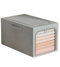 Clothes Storage Bins Quilts Storage Organizer with Metal Frame & Handle (Grey)
