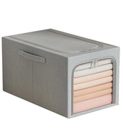 Clothes Storage Bins Quilts Storage Organizer with Metal Frame & Handle (Grey)