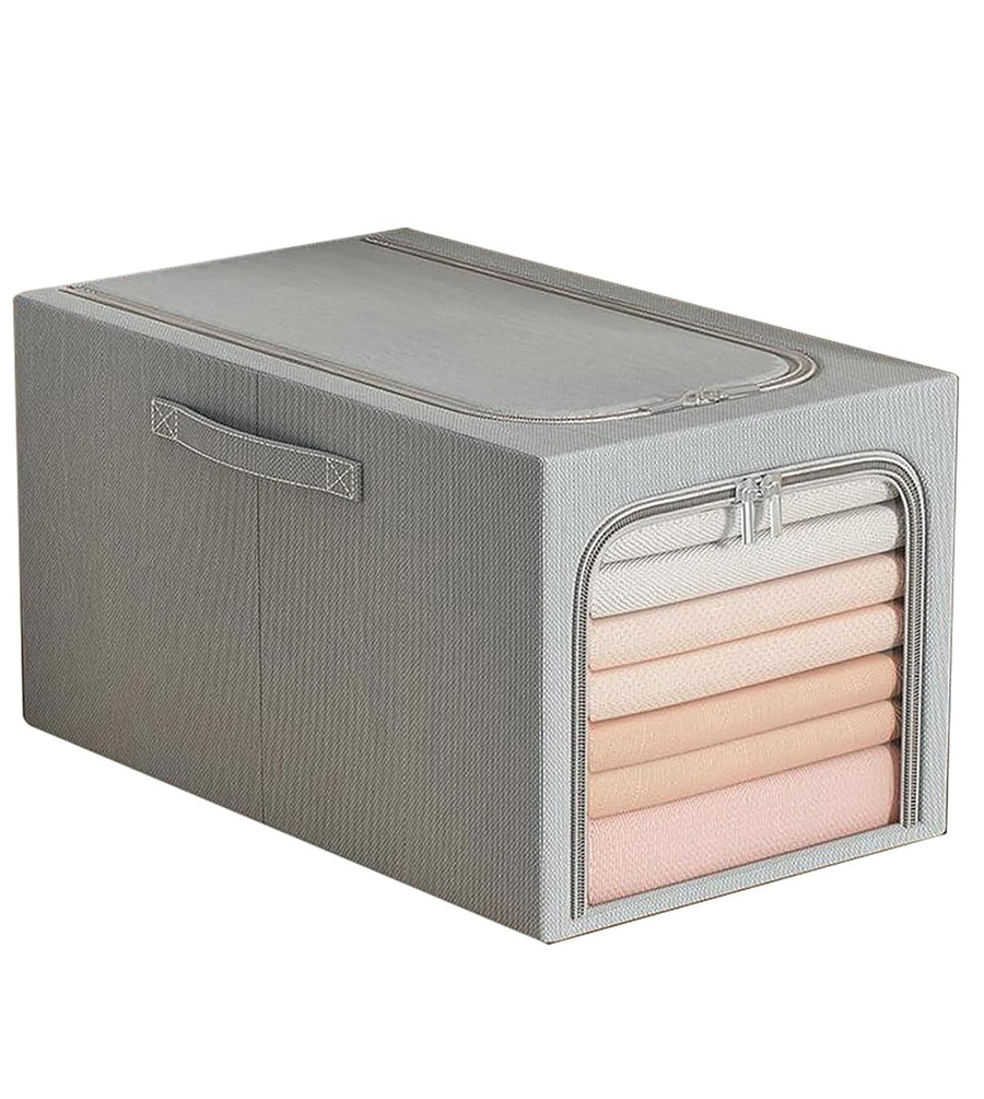 Clothes Storage Bins Quilts Storage Organizer with Metal Frame & Handle (Grey)