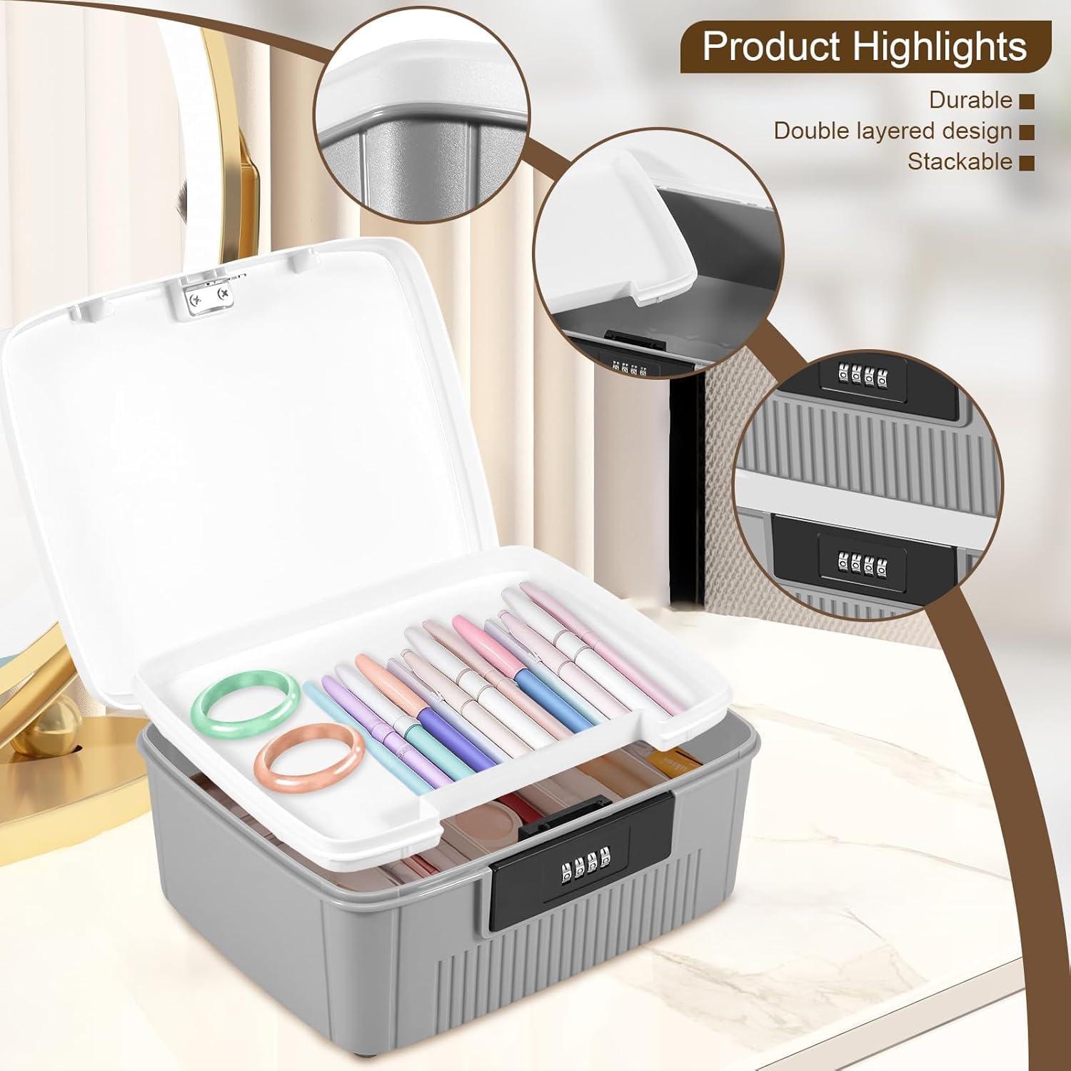 Lockable Storage Box – Double-Layer Organizer with 4-Digit Lock