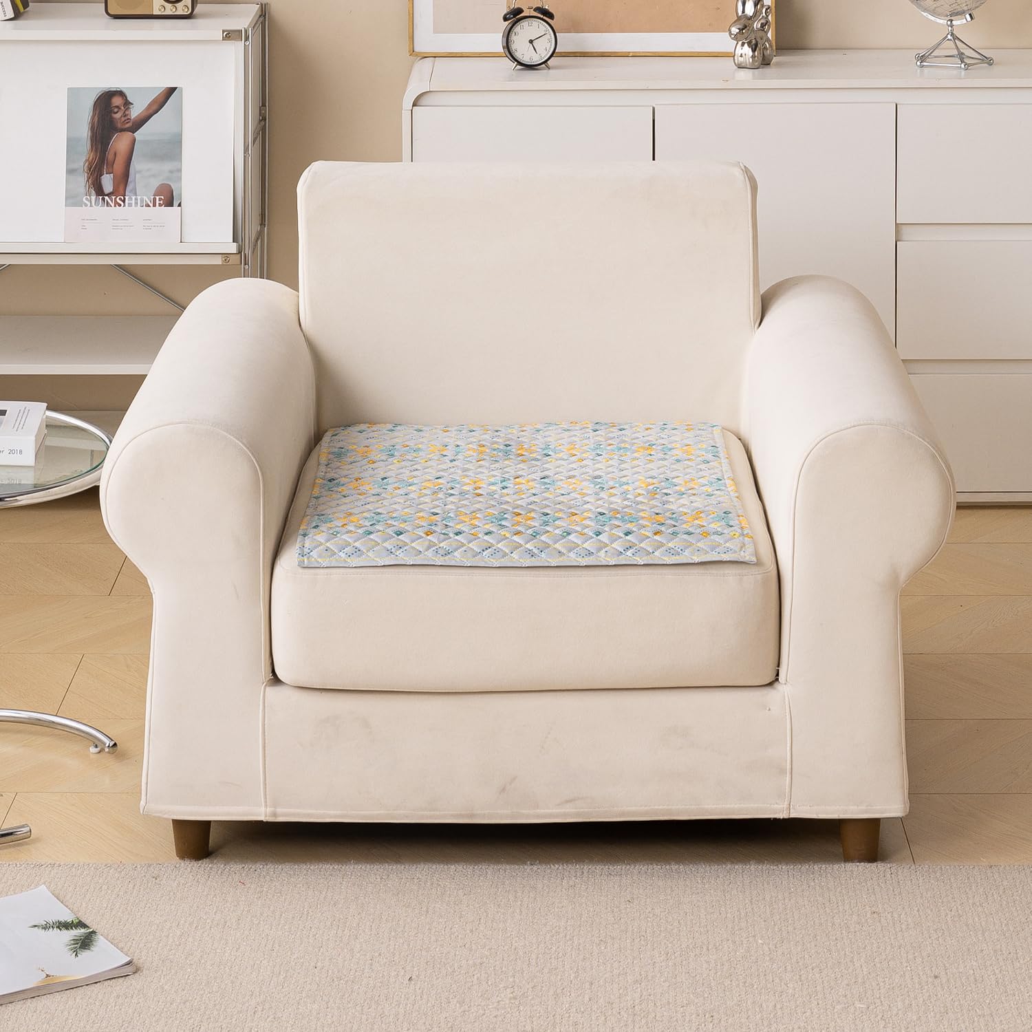 Printed Sofa Cover for Indian Sofa Set Quilted, Washable & Durable (Grey Garland)