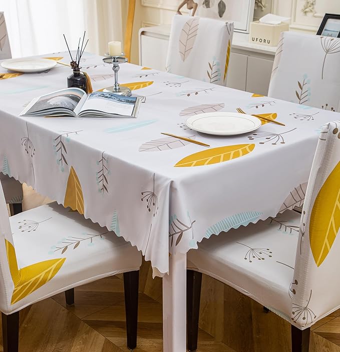 Dining Table Cover Chair Covers (Yellow Autumn, 1 Table Cover + 6 Chair Cover)
